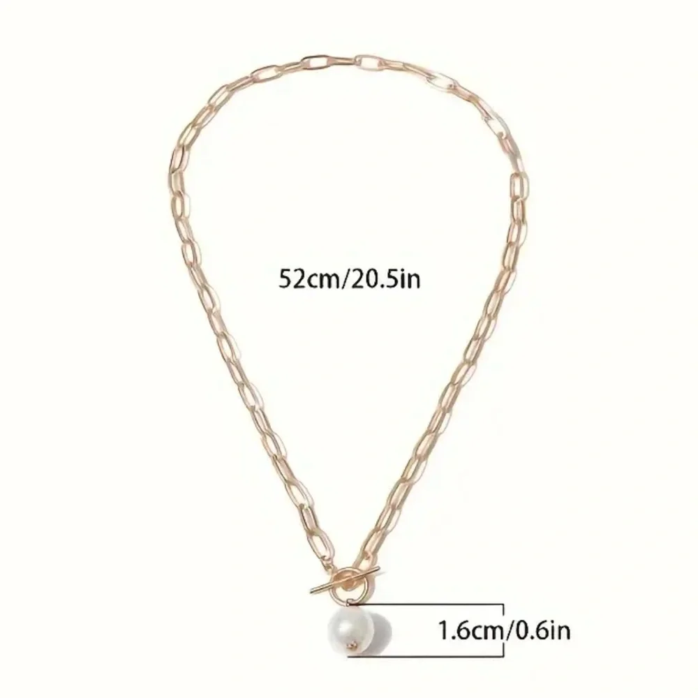NEW FINAL PRICE ❤️‍🔥 GOLD PAPERCLIP CHAIN NECKLACE WITH PEARL PENDANT - Picture 5 of 6